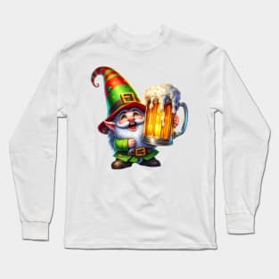 St Patricks Day Gnome Drinking Beer Long Sleeve T-Shirt